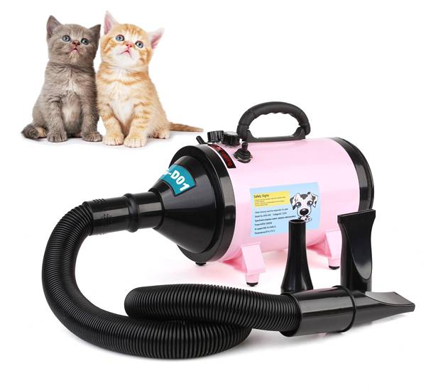 There is a pet care tool with black stretch hose.